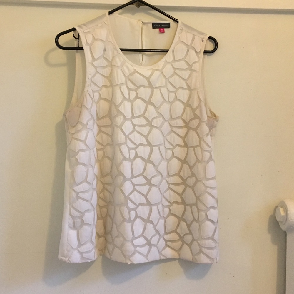 Vince Camuto white geometric cut out blouse